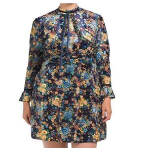 Dalia MacPhee Burnout Velvet Floral Tie Neck Dress